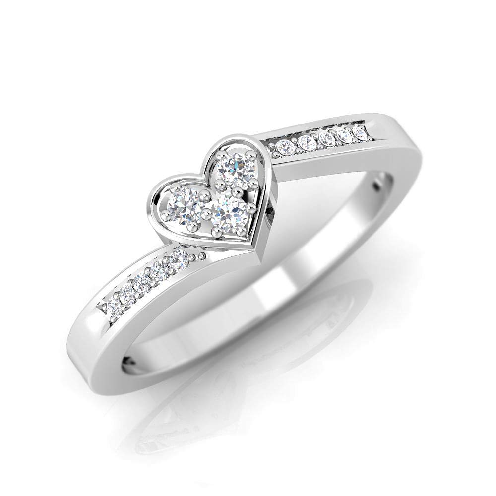 925 Sterling Silver 1/10 Carat Certified Round Diamond Heart Ring for Women | Heart Promise | Size 7