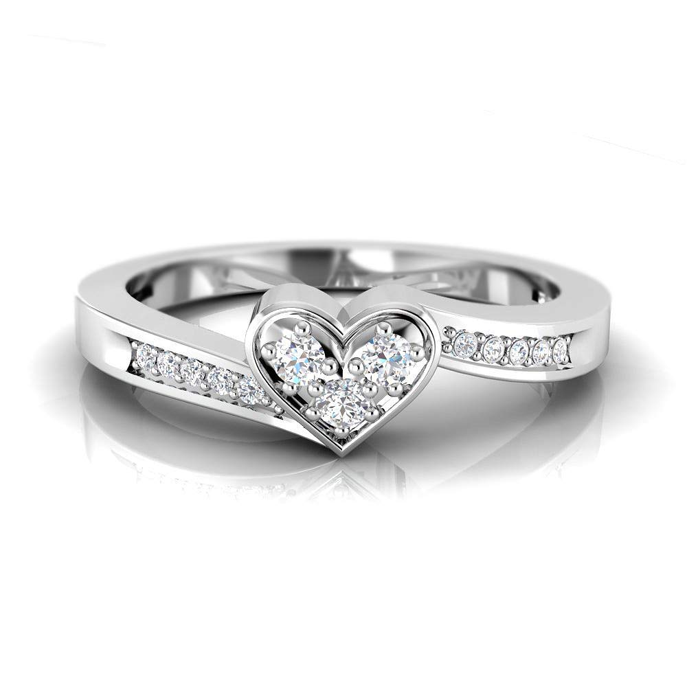 925 Sterling Silver 1/10 Carat Certified Round Diamond Heart Ring for Women | Heart Promise | Size 7