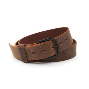 main street forge bootlegger leather belt | made in usa | brown with black buckle - 38