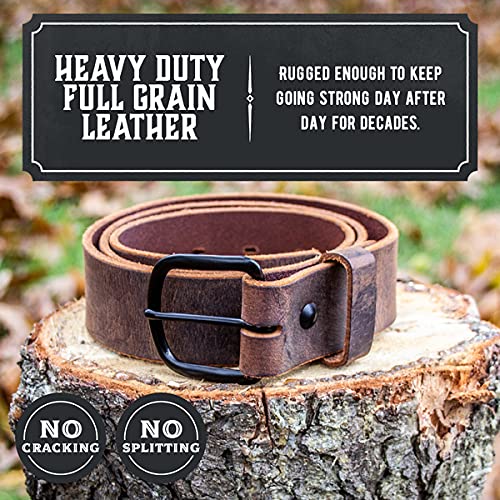 Main Street Forge Bootlegger Leather Belt | Made in USA | Brown with Black Buckle - 38