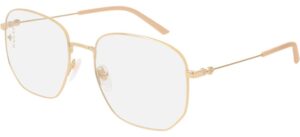 gucci gg 0396s 001 gold metal square sunglasses transparent lens, 56-18-140