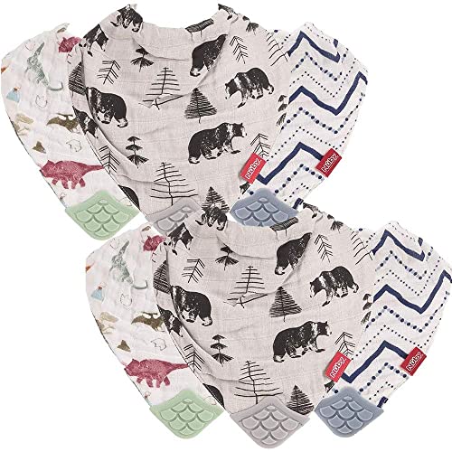 Nuby Reversible 100% Natural Cotton Muslin 3 Piece Teething Bib (Boy 6 Count)