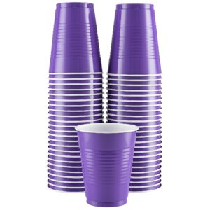 amcrate disposable plastic cups, purple colored plastic cups, 18-ounce plastic party cups, strong and sturdy disposable cups for party, wedding, christmas, halloween party cup, 50 pack