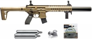 sіg sauer mcx .177 cal co2 fde air rifle with wearable4u co2 90 gram (2 pack) and 500x pellets bundle