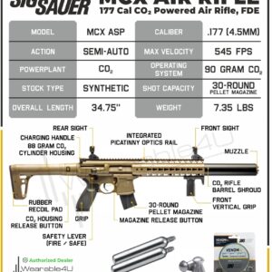 Sіg Sauer MCX .177 Cal CO2 FDE Air Rifle with Wearable4U CO2 90 Gram (2 Pack) and 500x Pellets Bundle