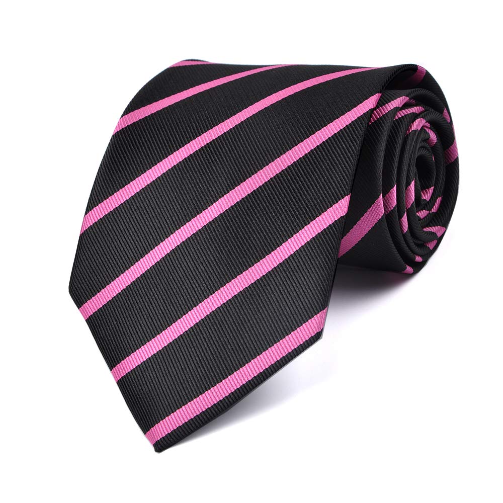 LUISDAN Stripe Tie Jacquard Woven Microfiber Formal Men's Neckties - Various Styles (Black&pink)