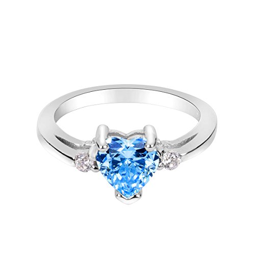 CloseoutWarehouse Cubic Zirconia Simulated Blue Topaz Heart Promise - Sterling Silver Love Ring, Available in a Variety of Colors