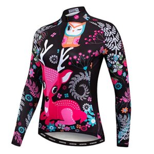 Cycling Long Sleeve Jersey Women Mountain Bike Jersey Shirts Road Bike Clothing MTB Tops Sportswear Blouse Fall Spring Beer Black Size XL