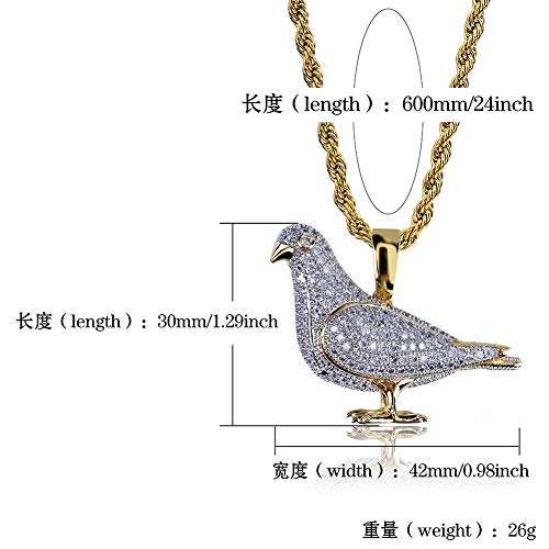 JAJAFOOK Hiphop 14k Gold Plated Iced Out CZ Pigeon Pendant Bling Necklace with 23.6" Rope Chain