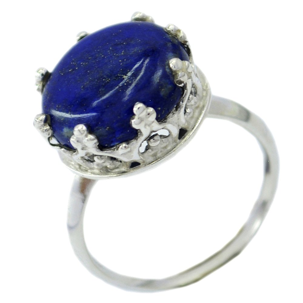 CaratYogi Real Lapis Lazuli Ring in Sterling Silver Round Shape Crown Style Design Size 4.5