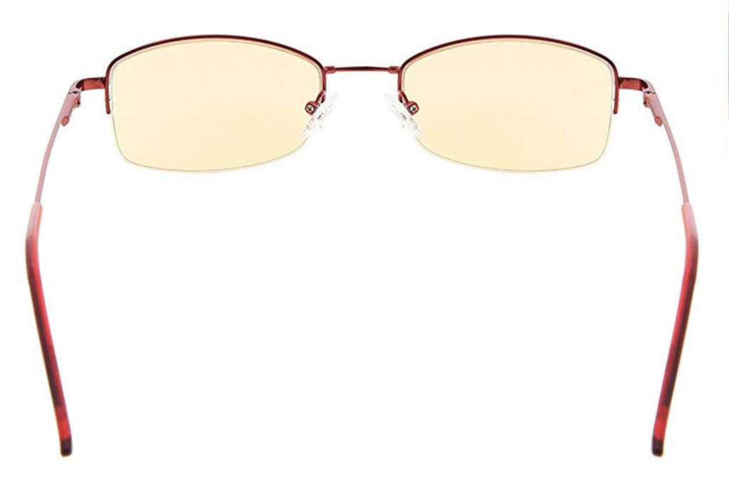 CessBlu Half-Rim Blue Light Filter Glasses Bendable Computer Reading Glasses Women(Wine-Red) without Strength