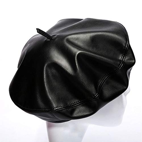 LABANCA Women Solid Faux Leather Beret French Artist Beanie Hat Cap