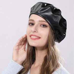 LABANCA Women Solid Faux Leather Beret French Artist Beanie Hat Cap