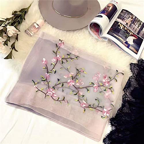 GOFINEE Women Silk&Wool Gradient Embroidered Scarf Headwrap Shawl Pink