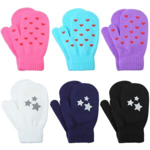 cooraby 6 pairs toddler magic stretch mittens winter unisex baby knitted gloves mittens (mixed color g, 2-4 years)