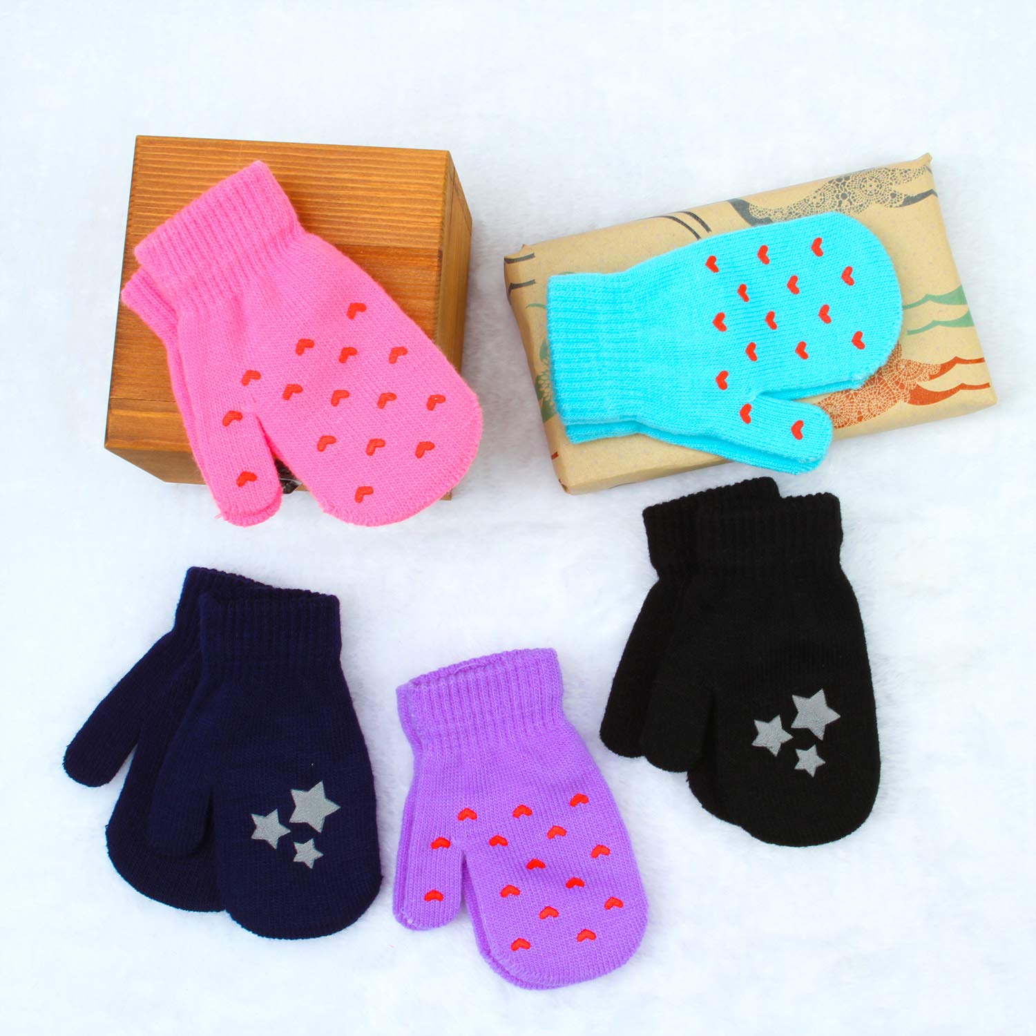 Cooraby 6 Pairs Toddler Magic Stretch Mittens Winter Unisex Baby Knitted Gloves Mittens (Mixed Color G, 2-4 Years)