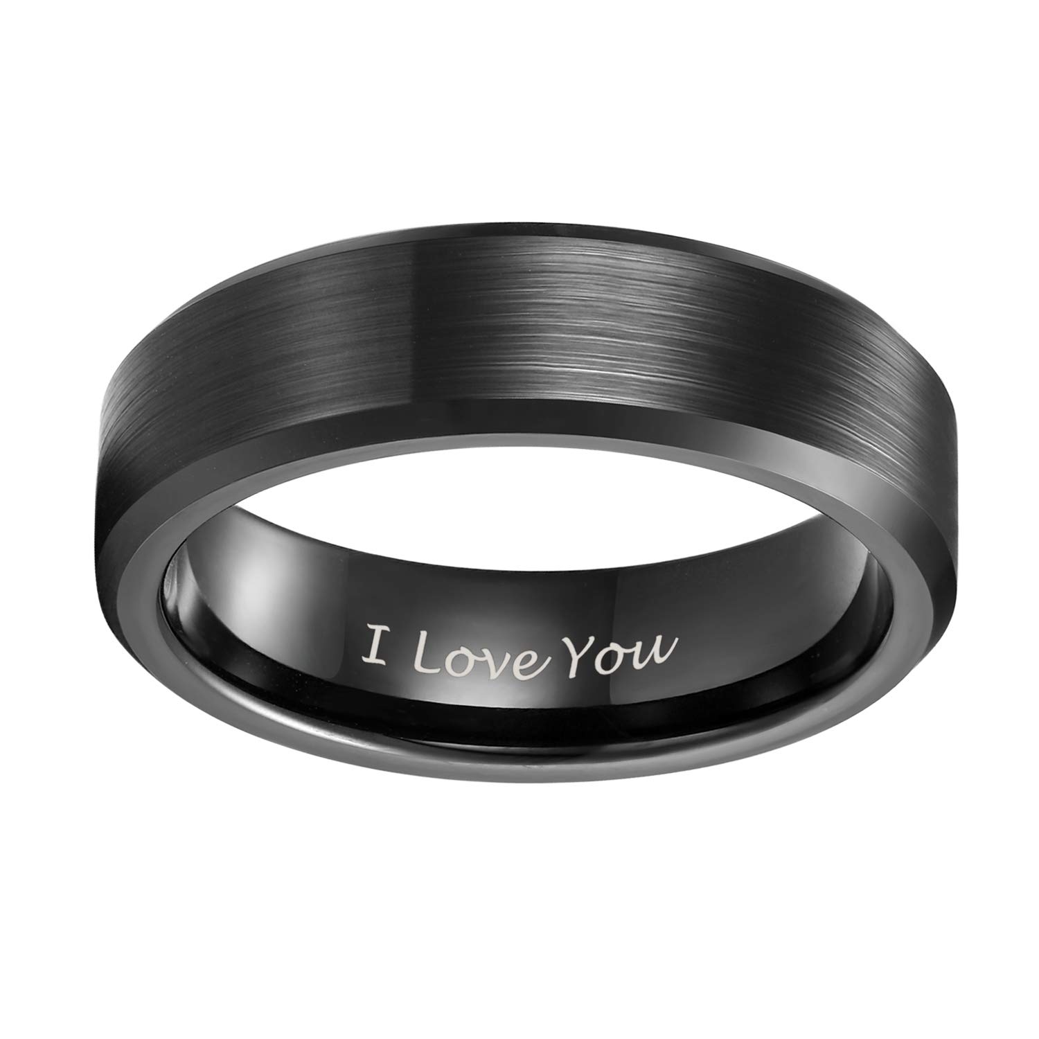 6mm Black Tungsten I Love You Ring for Men Women Engraved Couple Wedding Band Comfort Fit Size 8.5