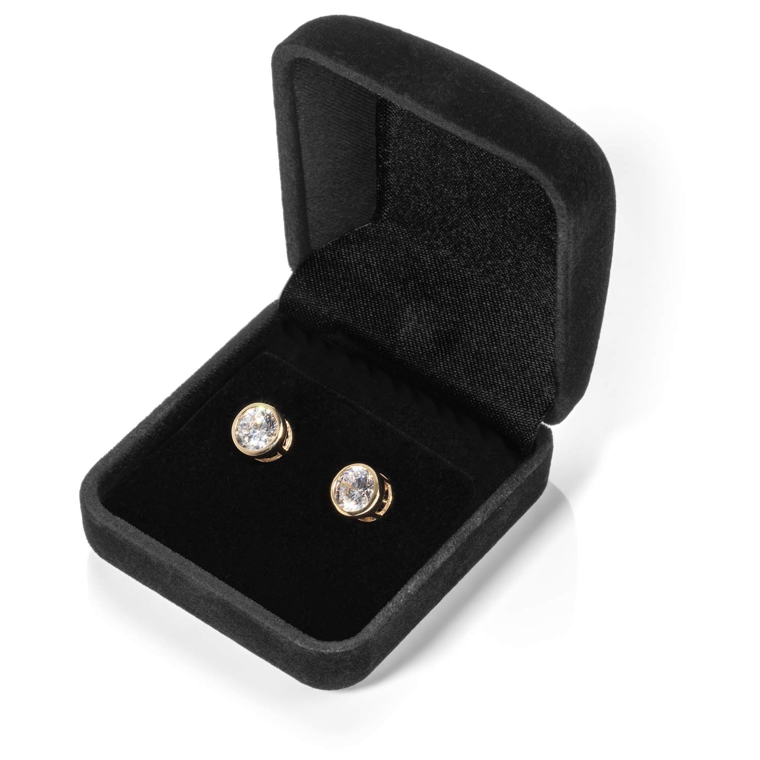 Everyday Elegance 14K Solid Yellow Gold Round Cut Cubic Zirconia Stud Earrings 2.0 CTW Bezel Set Screw Back Posts With Gift Box