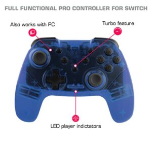 nyko wireless core controller for nintendo switch - bluetooth pro controller alternative with turbo programming, ergonomic design and type c charging cable - compatible w/ android and pc (blue)