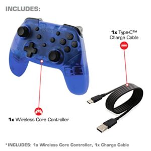 Nyko Wireless Core Controller for Nintendo Switch - Bluetooth Pro Controller Alternative with Turbo Programming, Ergonomic Design and Type C Charging Cable - Compatible w/ Android and PC (Blue)