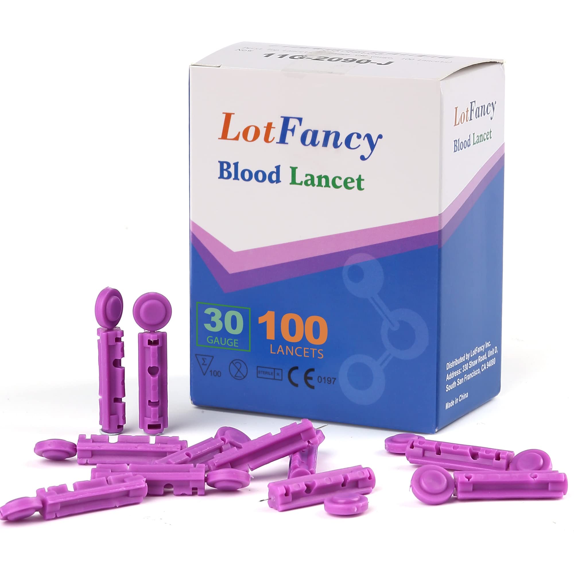 LotFancy Lancets for Blood Testing, 30 Gauge, 100-Count Twist Top Lancets for Glucose Diabetes Testing, Sterile, Disposable, Diabetic Supplies, Blood Sugar Test