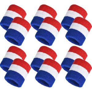 bememo 12 pcs neon sweatbands paris sports competitions wristband sweat wrist band for men women, for tennis, basketball, running(3.15",red, white, blue)