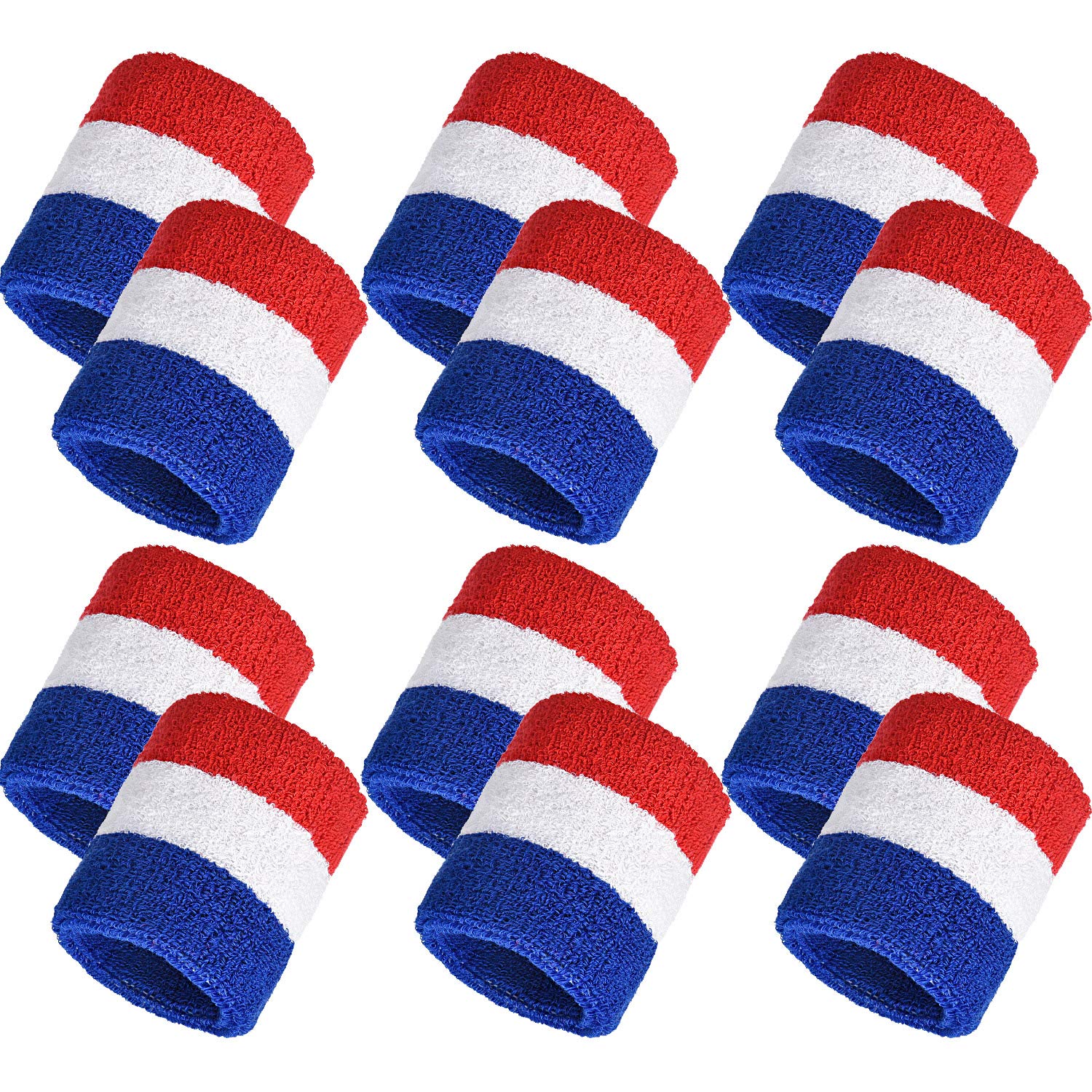 Bememo 12 Pcs Neon Sweatbands Paris Sports Competitions Wristband Sweat Wrist Band for Men Women, for Tennis, Basketball, Running(3.15",Red, White, Blue)