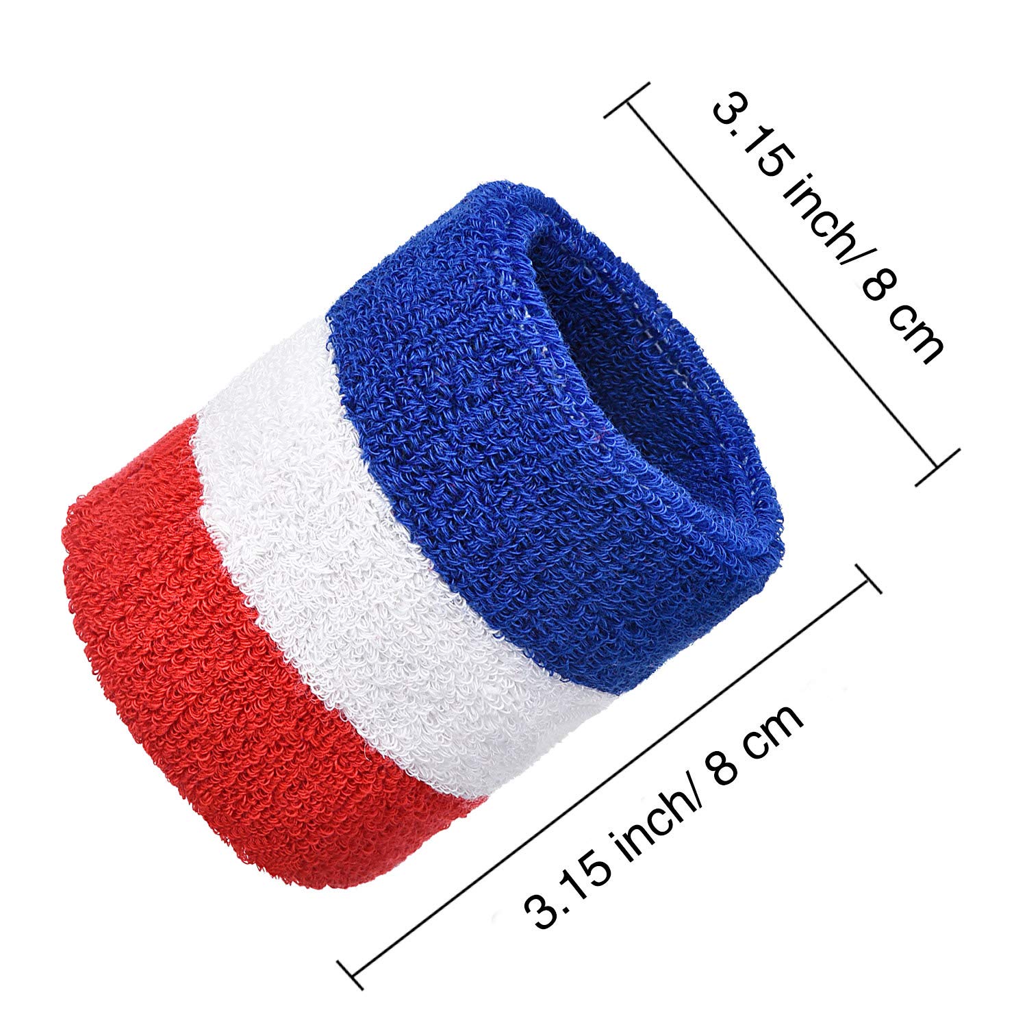 Bememo 12 Pcs Neon Sweatbands Paris Sports Competitions Wristband Sweat Wrist Band for Men Women, for Tennis, Basketball, Running(3.15",Red, White, Blue)