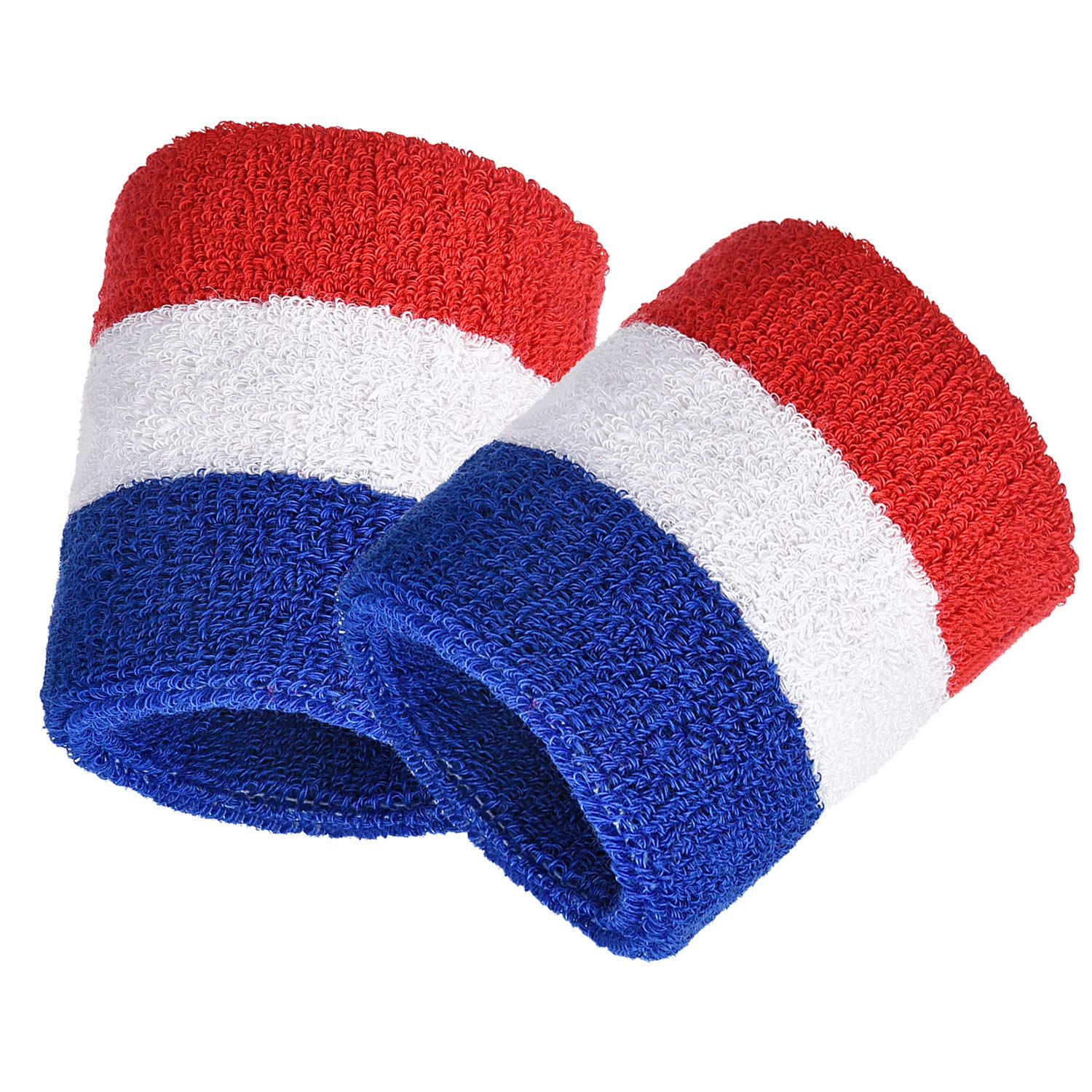 Bememo 12 Pcs Neon Sweatbands Paris Sports Competitions Wristband Sweat Wrist Band for Men Women, for Tennis, Basketball, Running(3.15",Red, White, Blue)