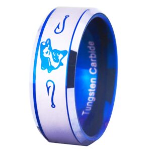 CLOUD DANCER FREE Custom Engraving Blue Tungsten Wedding Bands Bass Ring Fishing Ring Fish Hooks Ring Hunting Ring (9)