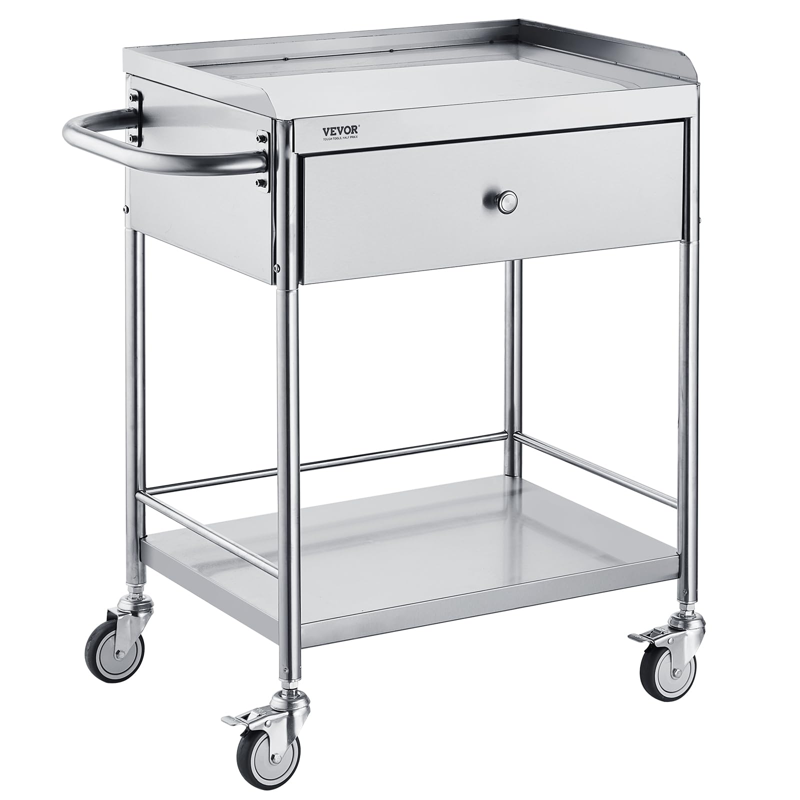 VEVOR Shelf Stainless Steel Utility Cart Catering Cart with Wheels Medical Dental Lab Cart Rolling Cart Commercial Wheel Dolly Restaurant Dinging Utility Services (2 Shelves/ 1 Drawer)