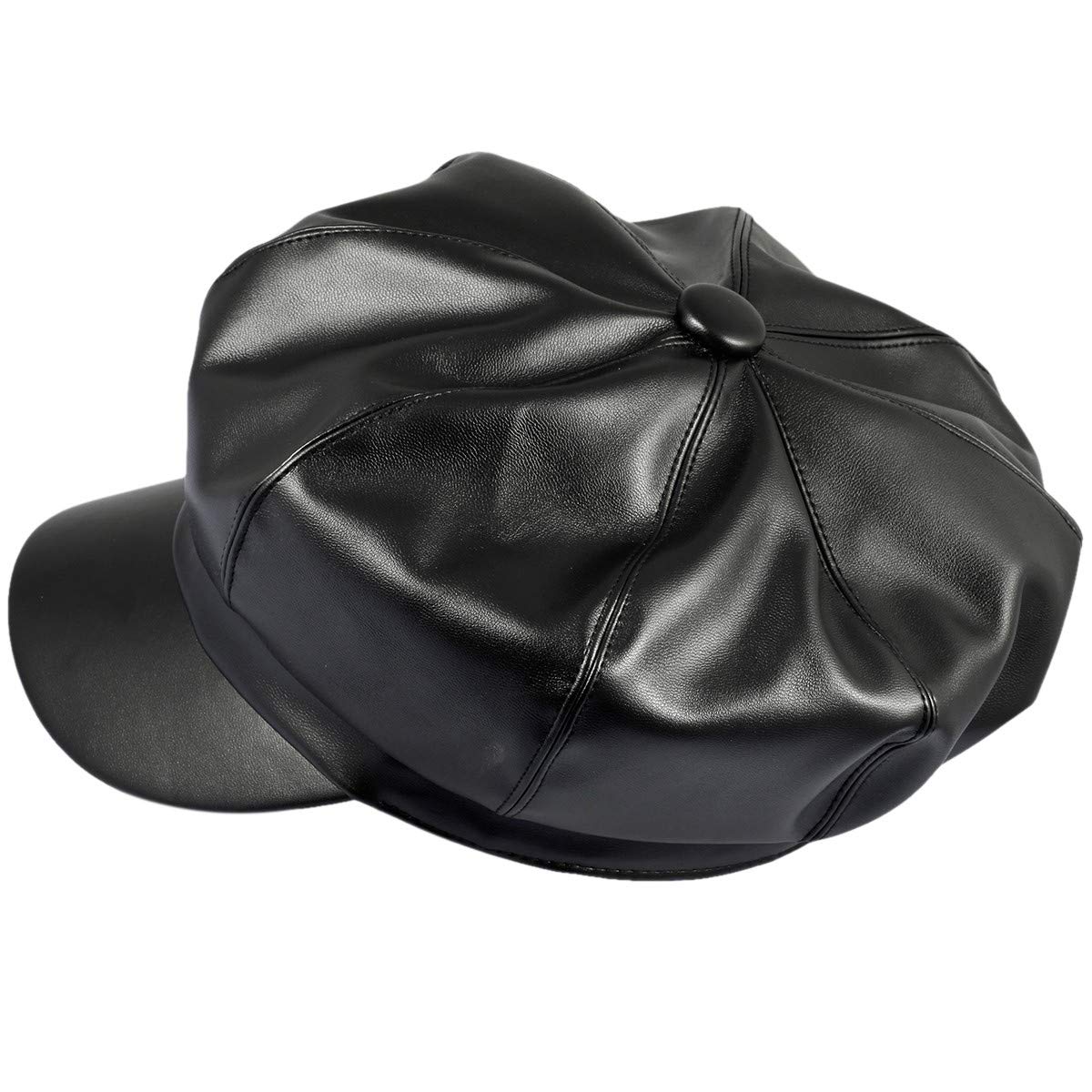 moonsix Newsboy Hat,Plain Cabbie Visor Beret Gatsby Ivy Caps for Women,Black(PU Leather Style 2)