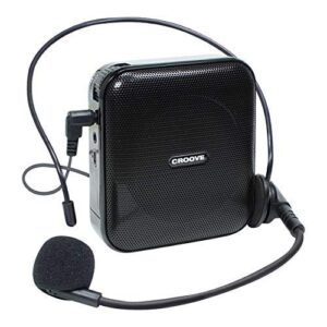 rechargeable portable voice amplifier with 10 hrs. battery life, headset microphone with speaker, neck strap & belt clip included, covers over 3300 sq. ft ideal for classroom teachers & tour guides