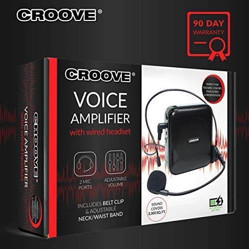 Rechargeable Portable Voice Amplifier with 10 Hrs. Battery Life, Headset Microphone with Speaker, Neck Strap & Belt Clip Included, Covers Over 3300 Sq. Ft Ideal for Classroom Teachers & Tour Guides