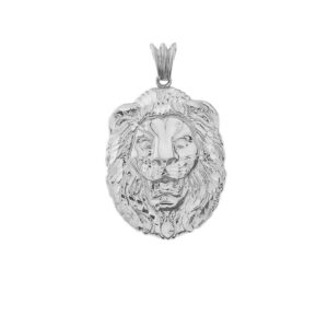 animal kingdom .925 sterling silver sparkle-cut lion head statement pendant charm - medium (1.31")