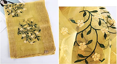 Alysee Women Soft Warm Silk&Wool Mixed Embroidered Scarf Shawl Headwrap Mustard Yellow