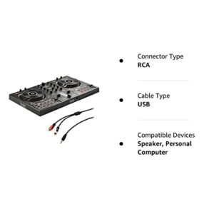 Hercules DJ 2 Control Inpulse 300, Black with 8in Stereo Mini to Dual RCA Y-Cable (6') Bundle, Speaker