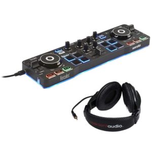 hercules djcontrol starlight with led light & resident audio r100 stereo headphones bundle