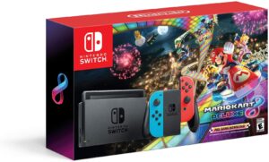 nintendo switch with neon blue and neon red joy‑con hac-001 w/ mario kart 8 deluxe