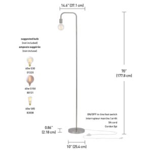 Globe Electric 67067 Holden 70" Floor Lamp, Brushed Steel, in-Line On/Off Foot Switch