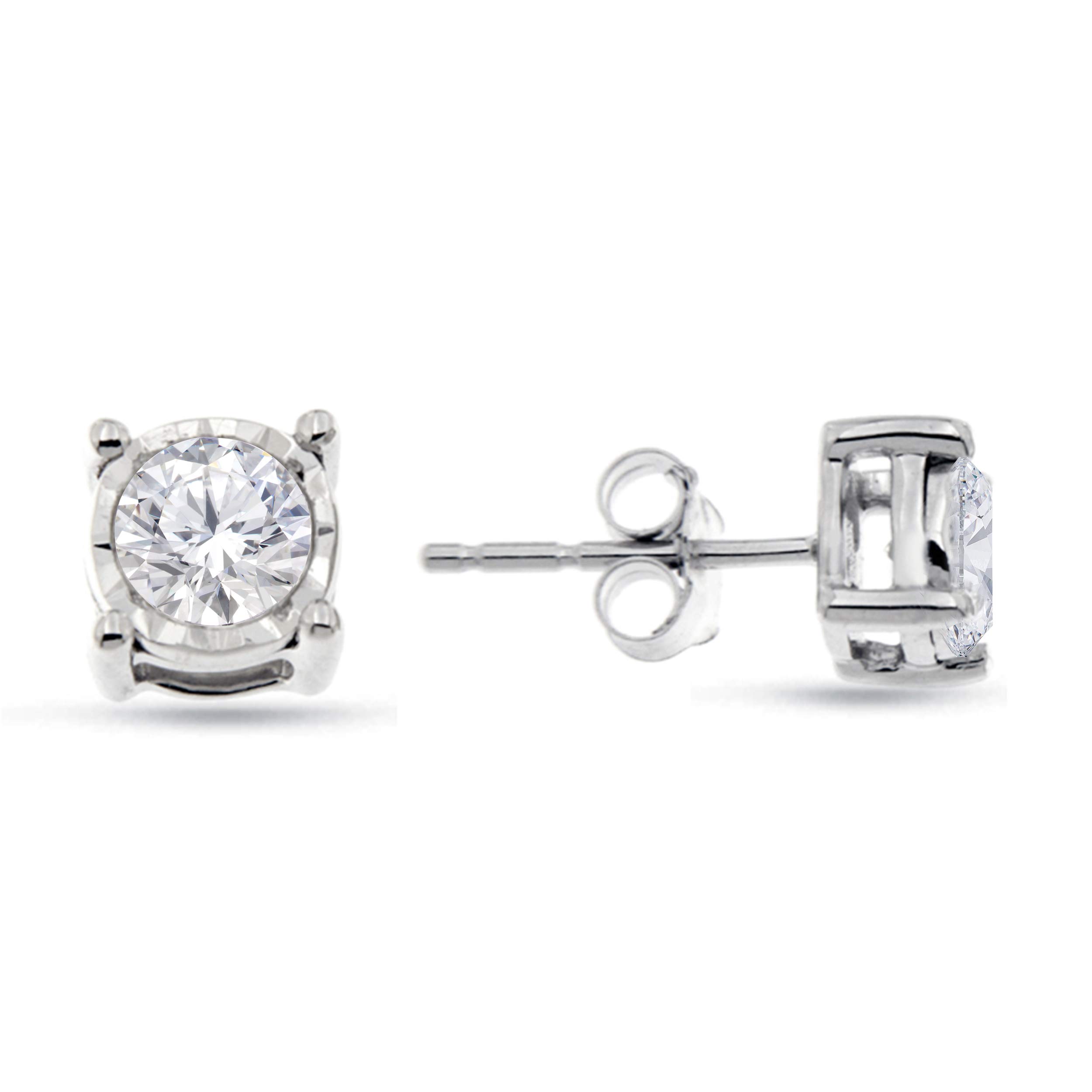 Natalia Drake 1/2 Cttw Round Brilliant Cut Diamond Stud Earrings for Women in Rhodium Plated 925 Sterling Silver Miracle Plate Color H-I/Clarity I1-I2