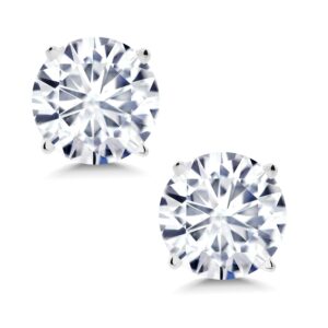 14K White Gold Forever Brilliant Moissanite from Charles & Colvard Stud Earrings with Comfort Back For Women (1.00 Cttw, Round 5MM)