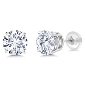 14K White Gold Forever Brilliant Moissanite from Charles & Colvard Stud Earrings with Comfort Back For Women (1.00 Cttw, Round 5MM)