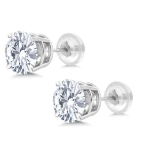 14K White Gold Forever Brilliant Moissanite from Charles & Colvard Stud Earrings with Comfort Back For Women (1.00 Cttw, Round 5MM)