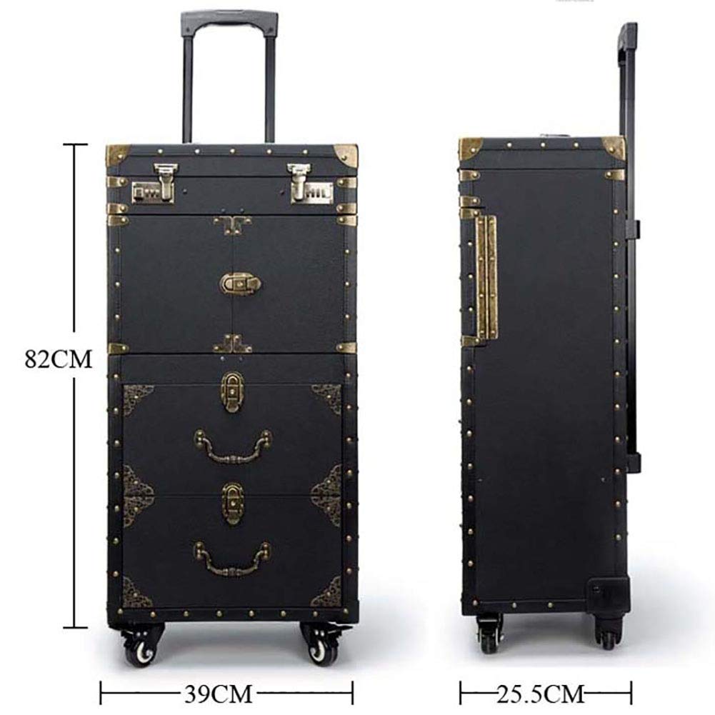 ASCASE Rolling Lockable Makeup Train Case Hairdressing Trolley Stylist Beauty Salon Cosmetic Luggage Travel Organizer Tool Box with Hair Dryer Holder