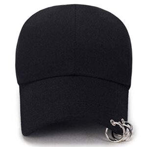 OVOY- Kpop Hat Ring Baseball-Cap - Suga-Snapback Baseball Cap Iron Rings (Black)