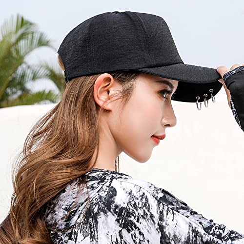 OVOY- Kpop Hat Ring Baseball-Cap - Suga-Snapback Baseball Cap Iron Rings (Black)