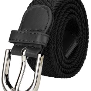 Falari Men Women Multicolored Elastic Stretch Braided Belt Canvas Fabric Woven No Holes Belt (1003 - Black, X-Large)