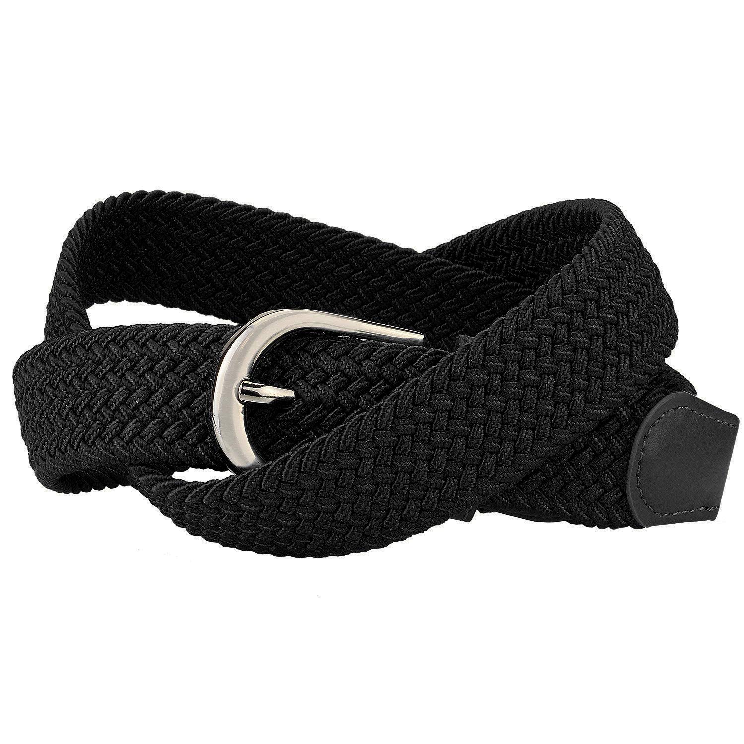 Falari Men Women Multicolored Elastic Stretch Braided Belt Canvas Fabric Woven No Holes Belt (1003 - Black, X-Large)