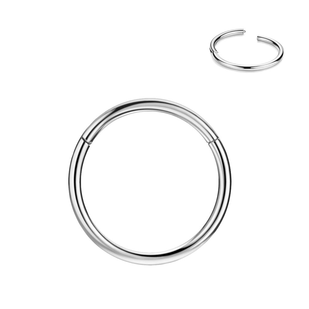 FANSING Nose Hoop Surgical Steel Nose Rings for Women Men Septum Jewelry Hinged Cartilage Earring Hoop for Nostril Helix Tragus Daith Conch Lip Rook Ear Lobe Piercings Silver 18 Gauge 8mm